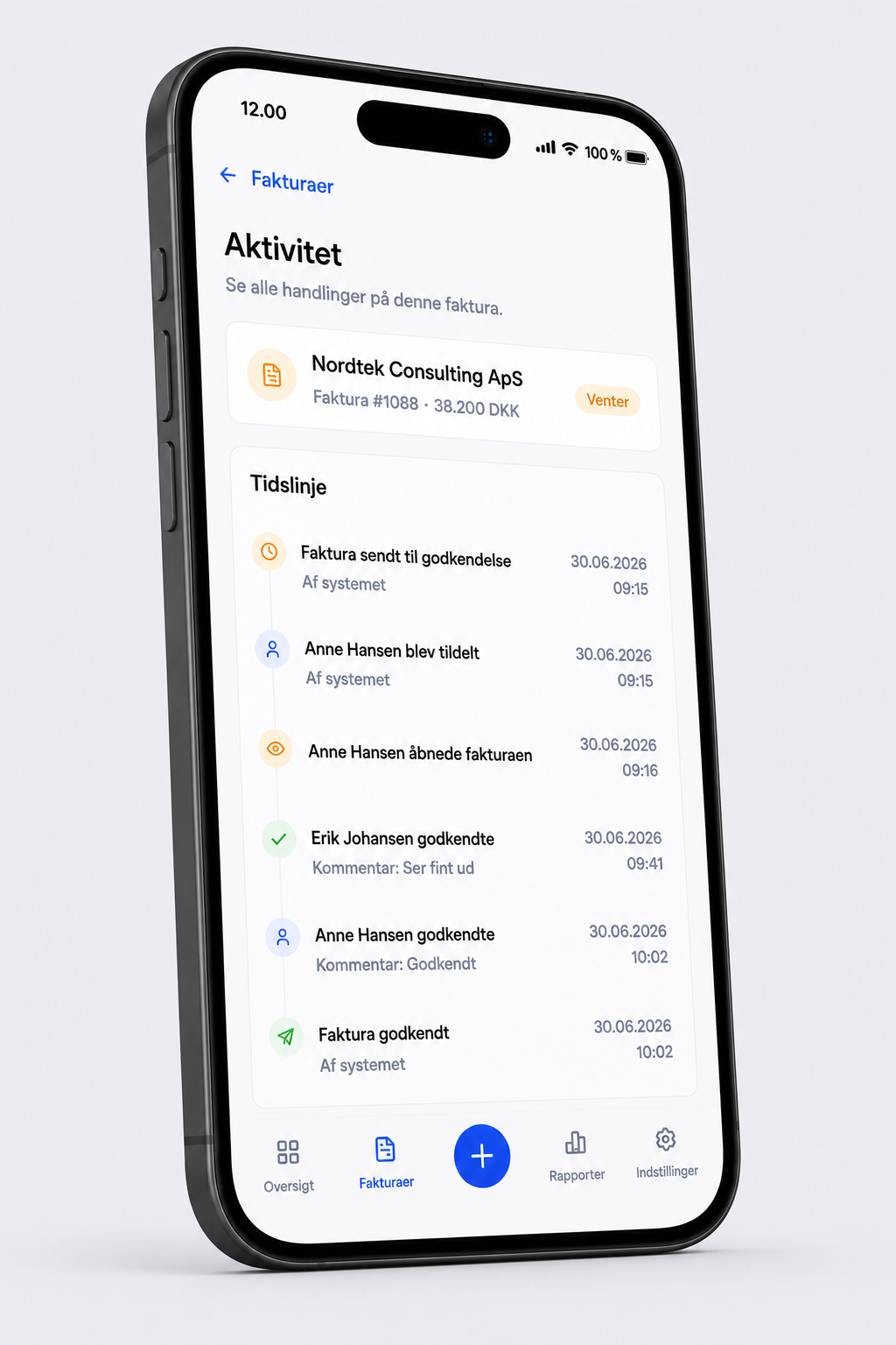 Aktivitetslogg för faktura i mobilvy