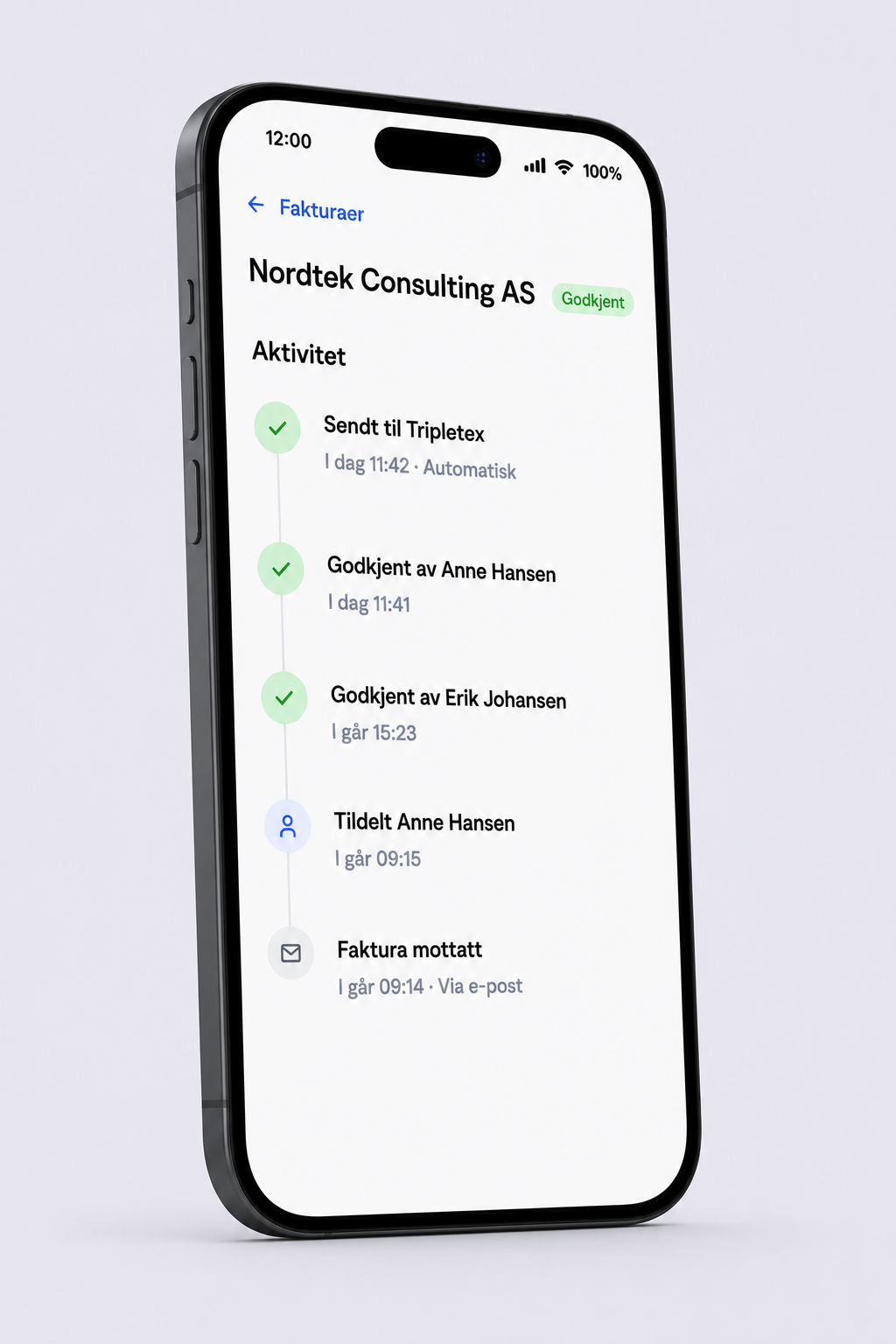 Aktivitetslogg för faktura i mobilvy